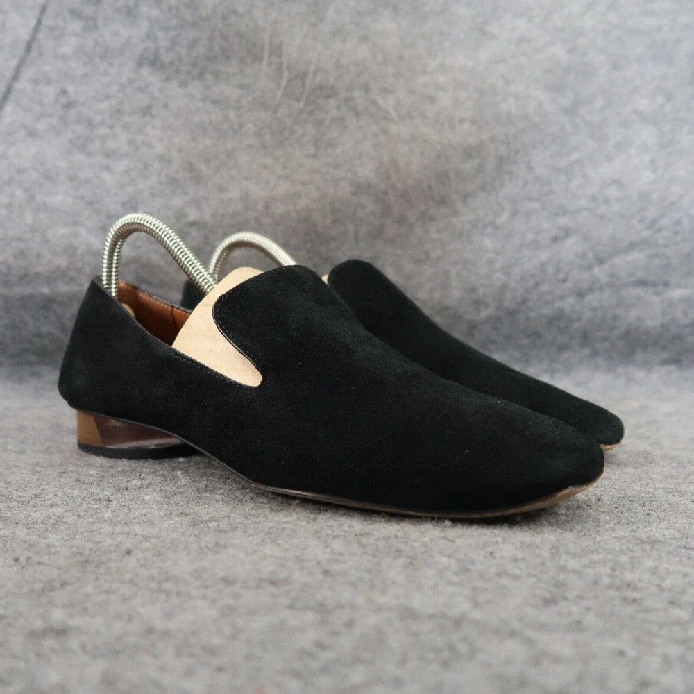 Franco Sarto Shoes Womens 7.5 Loafer Venetian Slip On Black Leather Classic Heel
